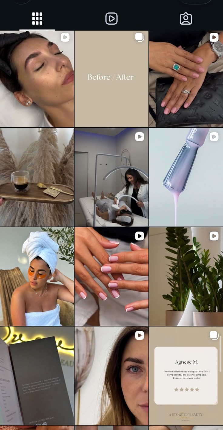 Griglia · viso, corpo, recensioni — screenshot del profilo Instagram di Sveva a Story of Beauty